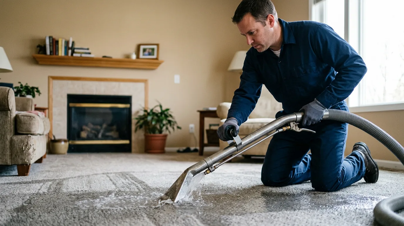 Water damage restoration technician working near Iola, KS